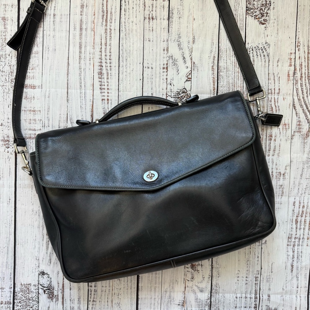 Coach Classic Black Leather Briefcase Bag